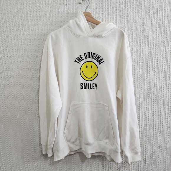 H&M Smiley Face Hoodie White Collab Graphic Pullover Sweatshirt Hoodie Men’s XL - Picture 4 of 14